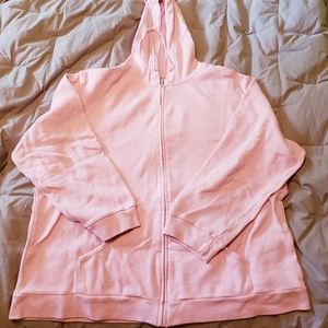 Light pink zip-front hoodie. Cotton.